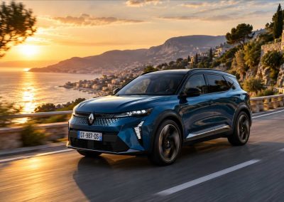 SUV bleu au coucher du soleil cotier fix